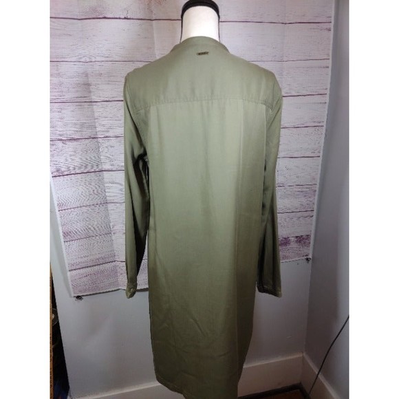 Nautica Khaki Green Mandarin Collar Shirt Dress with Orange Accent, Size M - Picture 6 of 10